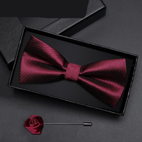 郗德鑫 蝴蝶结领结男士新郎伴郎酒红色黑色领结韩版正装结婚婚礼英伦 暗红细纹款式