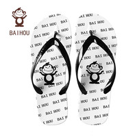 BAIHOU 白猴 男士人字拖 四季户外卡通黑白印花沙滩凉拖鞋 R-17