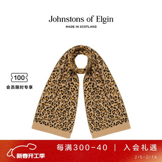 Johnstons of Elgin 秋冬女士豹纹针织羊绒围巾礼盒礼物 豹纹