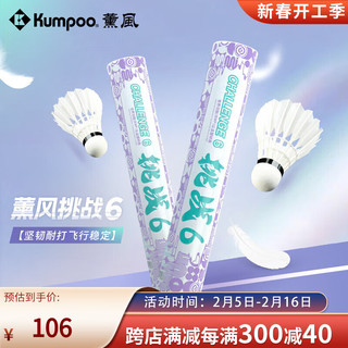 薰风（KUMPOO）挑战6羽毛球 鹅毛耐打飞行稳定落点精准熏风俱乐部训练比赛球 挑战6 12只装（77速） 1筒