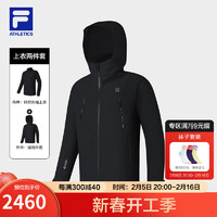 FILA 斐乐山锋茧 GTX WS防风男士上衣两件套2025春季户外运动连帽 深黑-BK 3XL