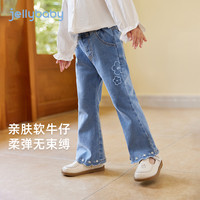 女童微喇牛仔裤春季秋冬加绒女宝宝长裤儿童喇叭修身裤 牛仔蓝