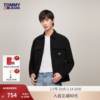 TOMMY JEANS 24秋冬男装工装风黑色拉链宽松衬衫外套19515 黑色BDS S