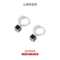 88VIP：Lnieer 999纯银黑色方糖耳圈耳扣女小众设计感高级2024年新款冷淡风耳环