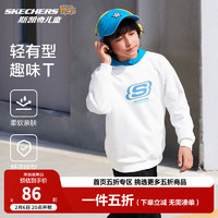 Skechers斯凯奇童装男女童春秋季休闲上衣卫衣运动舒适儿童套头衫L324K078 棉花糖白/0074 140 cm