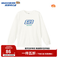 Skechers斯凯奇童装男女童春秋季休闲上衣卫衣运动舒适儿童套头衫L324K078 【加绒款】棉花糖白/0074 165 cm