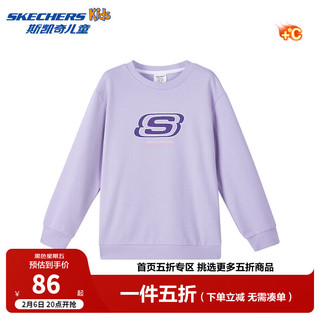 Skechers斯凯奇童装男女童春秋季休闲上衣卫衣运动舒适儿童套头衫L324K078 【加绒款】浅雪青色/00EW 140 cm