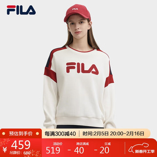 FILA 官方女子套头卫衣2024冬时尚休闲拼色针织长袖上衣