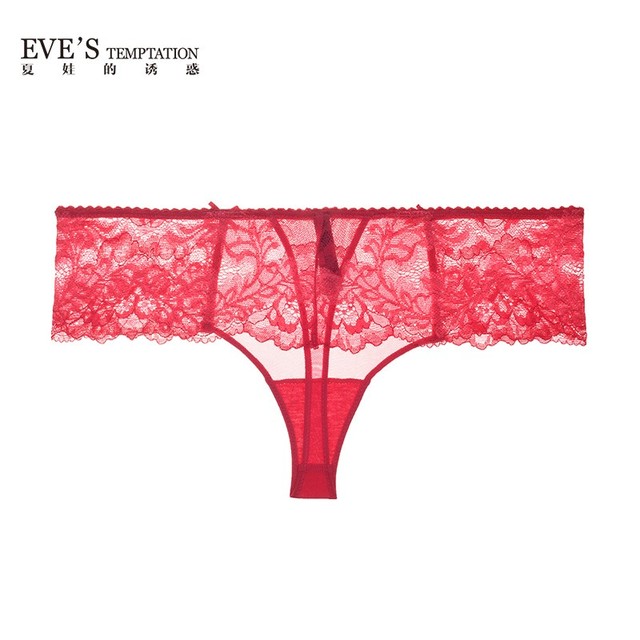 夏娃的诱惑 Eve's Temptation 女士内裤女丁字裤性感蕾丝T裤低腰无痕纯欲风舒适透气 14B1红色T裤 165/85/M