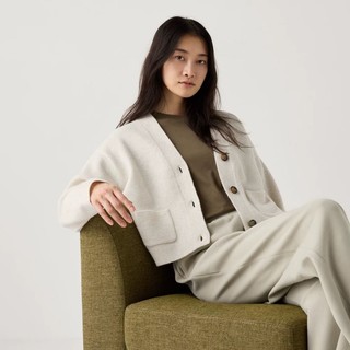 优衣库 UNIQLO 女装舒芙蕾V领针织短开衫/长袖软糯外套469428