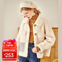 Olrain欧芮儿爱美利奴羊剪绒轻熟风短外套女冬季翻领羊羔绒皮草 白色 M