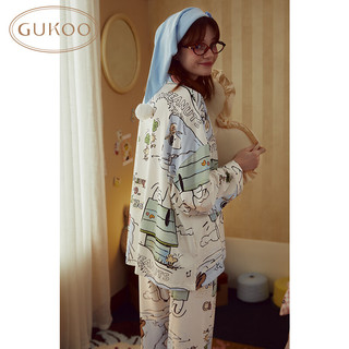 果壳（Gukoo）睡衣男女士100%纯棉家居服内衣套装春秋睡衣女A 女士-史努比套装 M