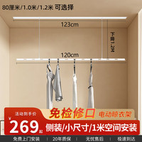 衣饰曼 智能电动晾衣架遥控升降阳台1米小尺寸嵌入横装隐形迷你单杆自动 1.2米单杆白色+照明+遥控 无安装-FLJ