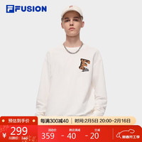 FILA FUSION斐乐潮牌男子套头卫衣2024秋季纯棉针织长袖上衣 云白色-WT 165/88A/S
