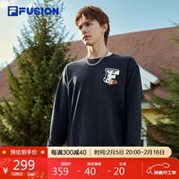 FILA FUSION斐乐潮牌男子套头卫衣2024秋季纯棉针织长袖上衣 暗渊蓝-NV 165/88A/S