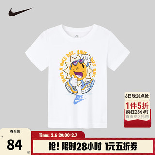 NIKE 耐克 童装男童短袖T恤2024夏季童趣印花儿童上衣 纯白色 120/60(6)