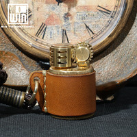 WIN 日本原装砂轮打火机 煤油黄铜真皮袖珍小型送女友生日礼品烟具 WIN-16101 ZP棕色 礼盒装