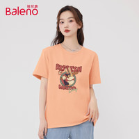 班尼路（Baleno）100%纯棉短袖T恤男女夏季2024年卡通半袖 橘/棒球兔子 S 