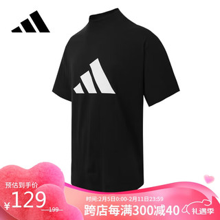 adidas 阿迪达斯 男女同款短袖夏季休闲宽松上衣圆领T恤运动潮流半袖 黑色 M