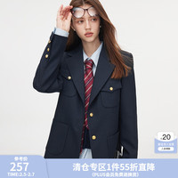 范思蓝恩秋季学院风时髦感西装外套女秋季2024气质通勤立体直角肩西服 藏青色 XL