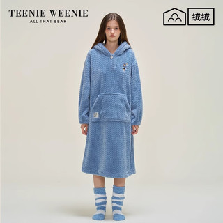 TEENIE WEENIE 小熊肌理绒套头睡裙加绒加厚保暖家居服睡衣女秋冬季 蔚蓝色(睡裙) S