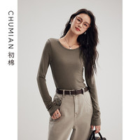 初棉天丝羊毛奢感微透堆堆领打底衫女秋冬微修身长袖T恤女设计感 温莎灰-圆领 L