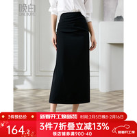 晚白2025春季时尚百搭半身裙休闲高腰简约纯色通勤包臀裙 黑色 S
