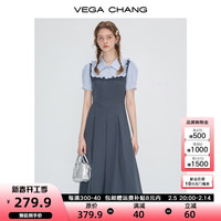 VEGA CHANG高级感连衣裙女2025夏季小众设计小个子收腰显瘦时尚通勤裙子 陨石灰 S