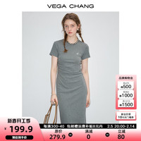 VEGA CHANG高级感连衣裙女2025夏季小众设计小个子收腰显瘦时尚通勤裙子 灰色 M
