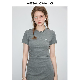 VEGA CHANG高级感连衣裙女2025夏季小众设计小个子收腰显瘦时尚通勤裙子 灰色 L