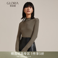 歌莉娅 打底衫女装半高领高级感条纹真丝羊毛针织衫11CC5J090 18S杏黑间条 XL -