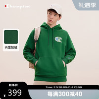 Champion 冠军连帽卫衣加绒男冬季新款美式潮牌 深绿色 XL