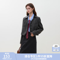范思蓝恩23FS14316/14675撞色pu领复古气质短外套女套装 深花灰外套 M