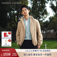 TOMMY HILFIGER 24春季男装休闲通勤合身版连帽运动夹克外套MW0MW34456 卡其色AEG S