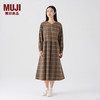 MUJI 无印良品（MUJI）女式法兰绒抽褶连衣裙女装裙子长袖秋冬季打底裙纯棉BC08CC4A 浅米色格纹