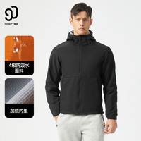 90分男装户外休闲加绒保暖防泼水7A抗菌耐磨连帽软壳衣夹克外套 黑色 XL(175/92A适合70-75kg)