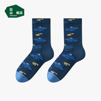 松山棉店中筒袜男透气吸汗防臭运动袜子潮流个性经典百搭男款袜子 祈福-深蓝 1双 均码 (35-42码)