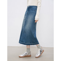 自巧小个子新复古回潮牛仔半身裙女2024秋冬直筒牛仔裙开叉半裙子 牛仔蓝 L （5码）