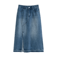 自巧小个子新复古回潮牛仔半身裙女2024秋冬直筒牛仔裙开叉半裙子 牛仔蓝 S （3码）