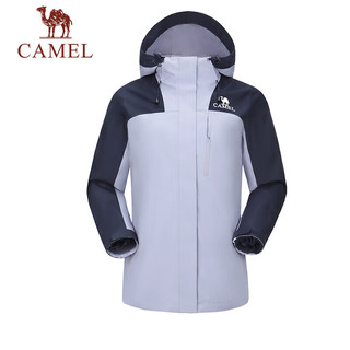 骆驼（CAMEL）冲锋衣三合一抓绒内胆秋冬户外暴雨级防水防风外套登山服 A23CA70126D，幻影黑/木黛色，女 M