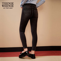 Teenie Weenie小熊夏季休闲通勤复古紧身牛仔裤小个子弹力休闲长裤 黑色 170/L