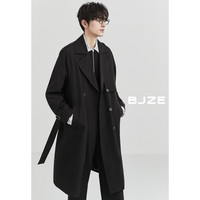 伯爵卓尔【旷野美拉德】高级定织设计通勤风衣男长款过膝外套2024秋季 漆黑（D431643-过膝款） XL