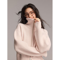 初棉翻领双开拉链开衫 24冬季重磅保暖针织毛衣外套100绵羊毛衫女 经典黑 XL