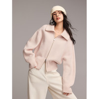 初棉翻领双开拉链开衫 24冬季重磅保暖针织毛衣外套100绵羊毛衫女 经典黑 S