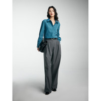 初棉复古设计感磨毛加厚长袖衬衫女 宽松内搭打底衬衣24冬季 深海蓝- XL