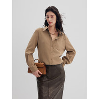 初棉复古设计感磨毛加厚长袖衬衫女 宽松内搭打底衬衣24冬季 深海蓝- M