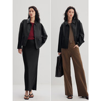 初棉工装风皮衣小翻领pu夹克24冬季复古箱型机车短外套拼接设计 黑色 XL