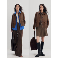 初棉工装风皮衣小翻领pu夹克24秋冬复古箱型机车短外套拼接设计 黑色 M