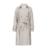 休闲翻领双排扣收腰中长款风衣