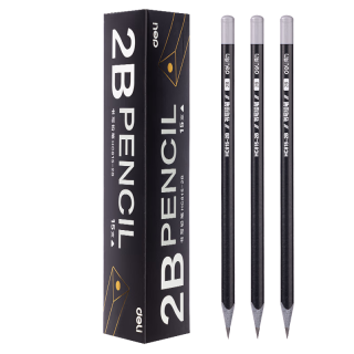 得力 15支2B铅笔黑色灰木三角